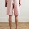 Straight-Leg Embroidered Pleated Cotton Shorts - BK Straight-Leg Embroidered Pleated Cotton Shorts - BK