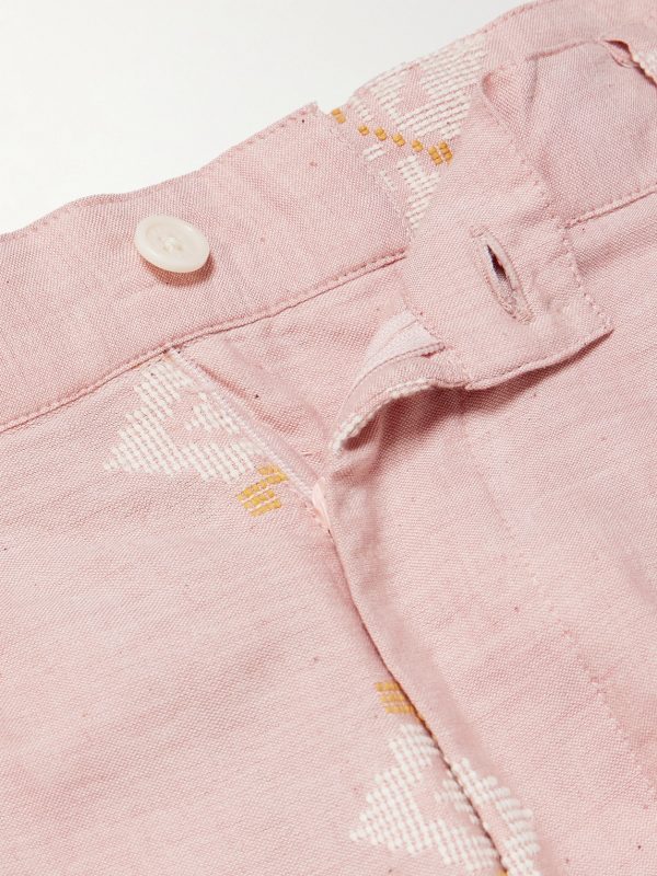 Straight-Leg Embroidered Pleated Cotton Shorts - E1 Straight-Leg Embroidered Pleated Cotton Shorts - E1
