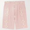 Straight-Leg Embroidered Pleated Cotton Shorts Straight-Leg Embroidered Pleated Cotton Shorts