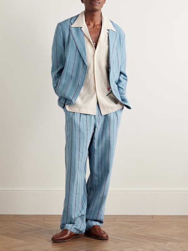 Unstructured Striped Cotton-Canvas Suit Jacket - OU Unstructured Striped Cotton-Canvas Suit Jacket - OU
