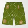 Straight-Leg Embroidered Printed Pleated Cotton Shorts Straight-Leg Embroidered Printed Pleated Cotton Shorts