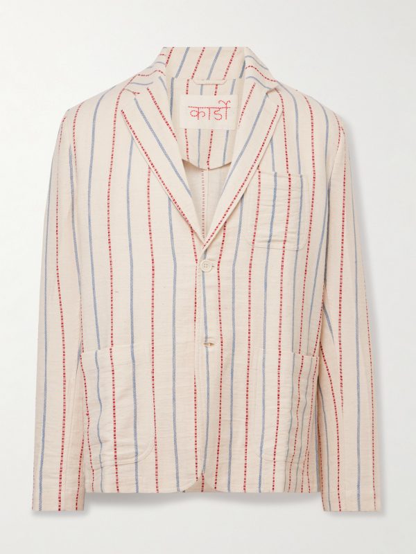 Unstructured Striped Cotton-Canvas Suit Jacket Unstructured Striped Cotton-Canvas Suit Jacket