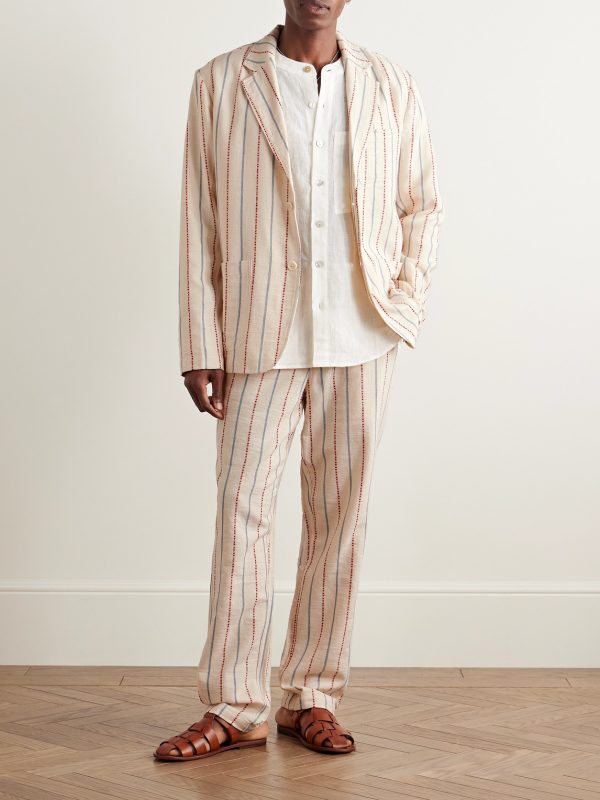 Unstructured Striped Cotton-Canvas Suit Jacket - OU Unstructured Striped Cotton-Canvas Suit Jacket - OU