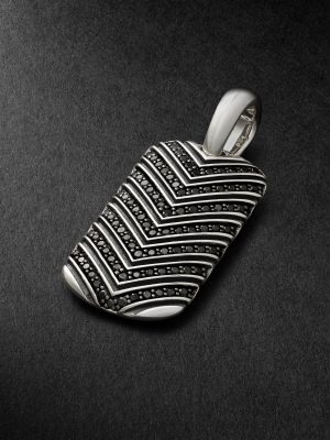 Chevron Tag Sterling Silver Diamond Pendant Chevron Tag Sterling Silver Diamond Pendant