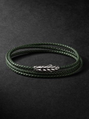 Chevron Braided Leather and Sterling Silver Wrap Bracelet