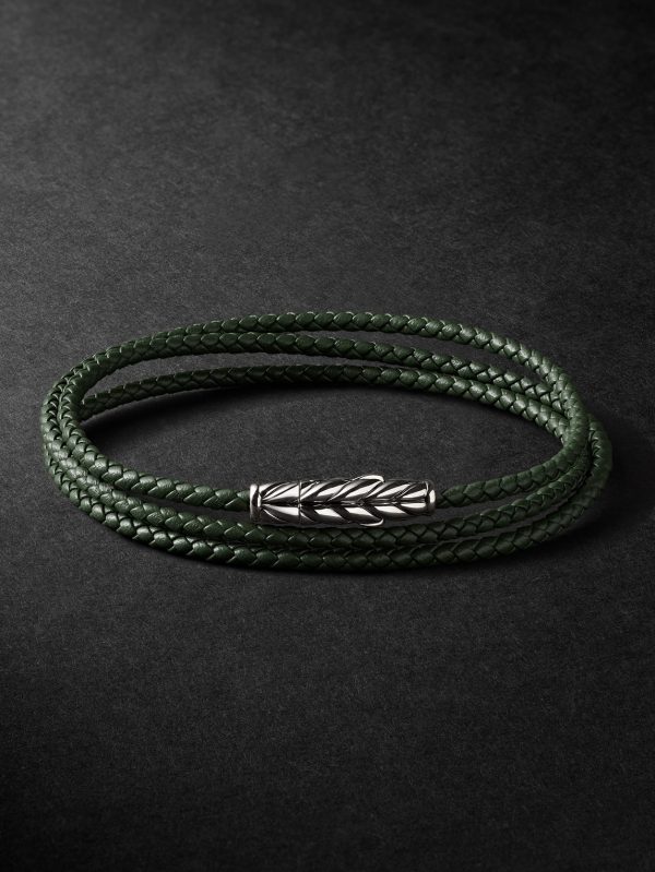 Chevron Braided Leather and Sterling Silver Wrap Bracelet