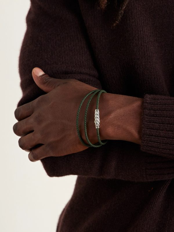 Chevron Braided Leather and Sterling Silver Wrap Bracelet - OU