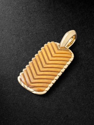 Chevron 18-Karat Gold Tiger's Eye Pendant
