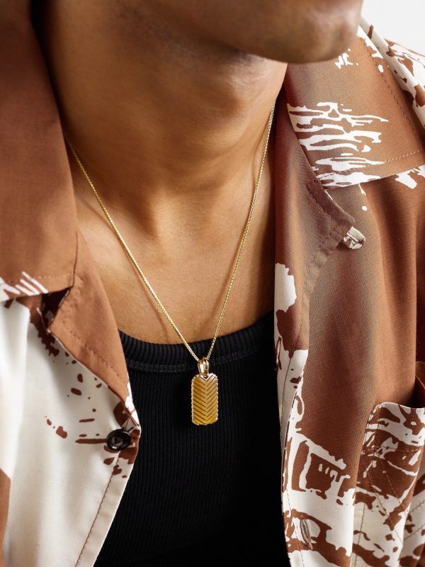 Chevron 18-Karat Gold Tiger's Eye Pendant - OU