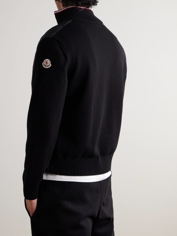 Logo-Appliquéd Quilted Shell-Panelled Cotton Down Cardigan - BK Logo-Appliquéd Quilted Shell-Panelled Cotton Down Cardigan - BK