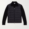 Logo-Appliquéd Quilted Shell-Panelled Cotton Down Cardigan Logo-Appliquéd Quilted Shell-Panelled Cotton Down Cardigan