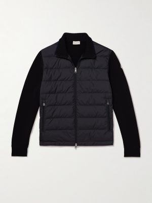 Logo-Appliquéd Quilted Shell-Panelled Cotton Down Cardigan Logo-Appliquéd Quilted Shell-Panelled Cotton Down Cardigan