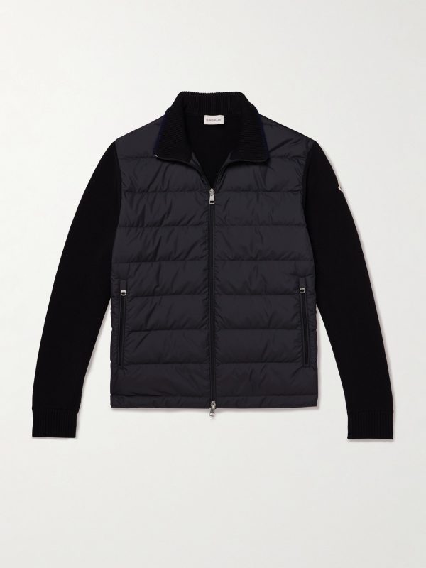Logo-Appliquéd Quilted Shell-Panelled Cotton Down Cardigan Logo-Appliquéd Quilted Shell-Panelled Cotton Down Cardigan