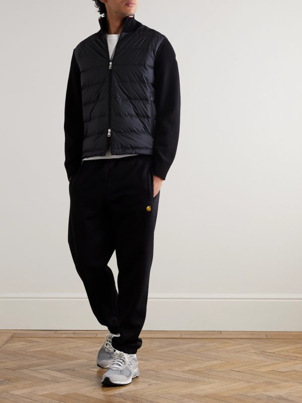 Logo-Appliquéd Quilted Shell-Panelled Cotton Down Cardigan - OU Logo-Appliquéd Quilted Shell-Panelled Cotton Down Cardigan - OU