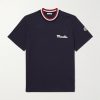 Striped Stretch-Knit Trimmed Logo-Appliquéd Cotton-Jersey T-Shirt Striped Stretch-Knit Trimmed Logo-Appliquéd Cotton-Jersey T-Shirt