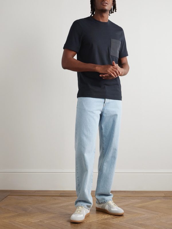 Logo-Appliquéd Shell-Trimmed Cotton and Cashmere-Blend Jersey T-Shirt - OU