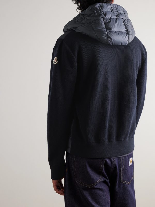 Logo-Appliquéd Wool-Trimmed Quilted Shell Hooded Down Zip-Up Cardigan - BK Logo-Appliquéd Wool-Trimmed Quilted Shell Hooded Down Zip-Up Cardigan - BK