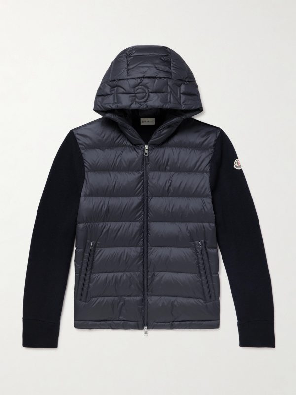 Logo-Appliquéd Wool-Trimmed Quilted Shell Hooded Down Zip-Up Cardigan Logo-Appliquéd Wool-Trimmed Quilted Shell Hooded Down Zip-Up Cardigan