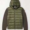 Logo-Appliquéd Wool-Trimmed Quilted Shell Hooded Down Zip-Up Cardigan