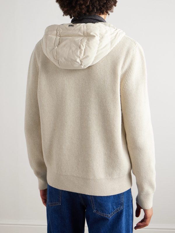 Quilted Microfibre and Ribbed Wool Down Hooded Jacket - BK Quilted Microfibre and Ribbed Wool Down Hooded Jacket - BK