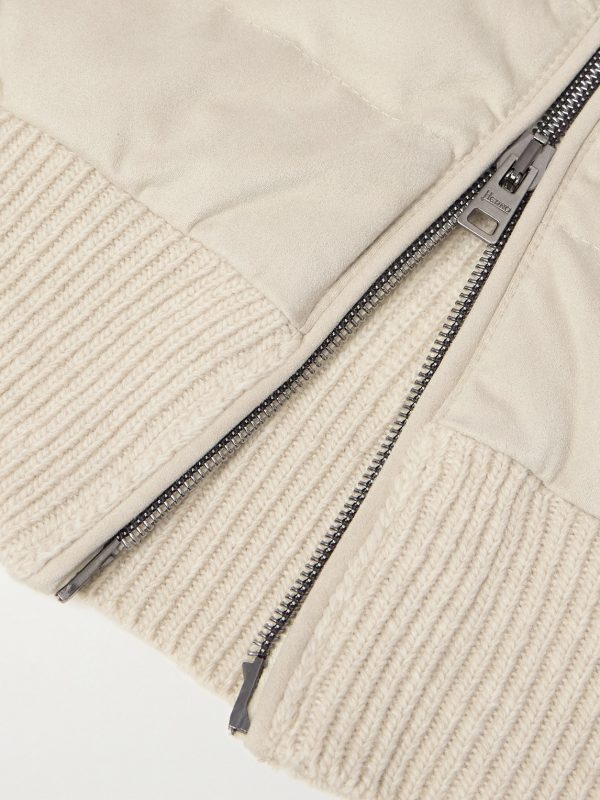 Quilted Microfibre and Ribbed Wool Down Hooded Jacket - E1 Quilted Microfibre and Ribbed Wool Down Hooded Jacket - E1
