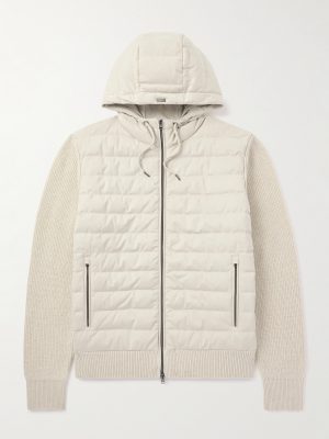 Quilted Microfibre and Ribbed Wool Down Hooded Jacket Quilted Microfibre and Ribbed Wool Down Hooded Jacket