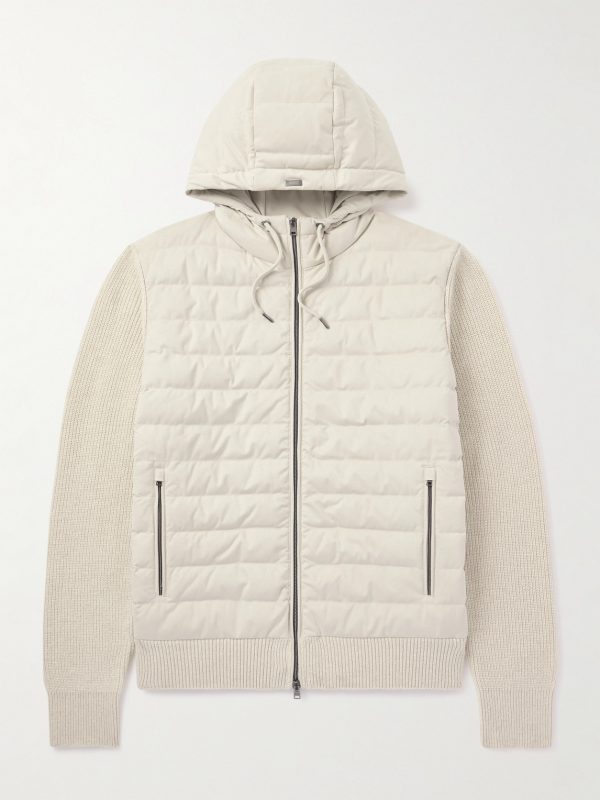 Quilted Microfibre and Ribbed Wool Down Hooded Jacket Quilted Microfibre and Ribbed Wool Down Hooded Jacket