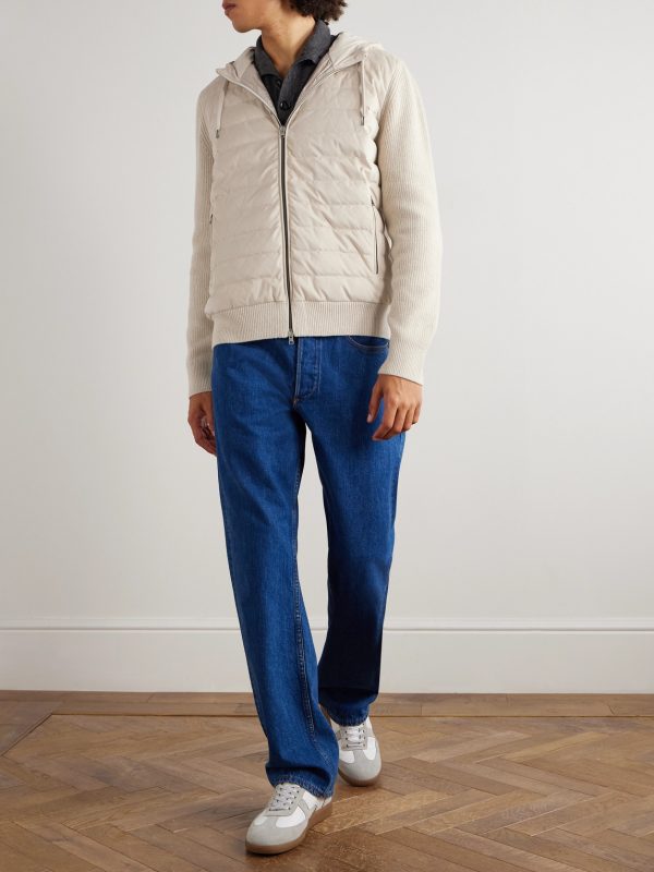 Quilted Microfibre and Ribbed Wool Down Hooded Jacket - OU Quilted Microfibre and Ribbed Wool Down Hooded Jacket - OU