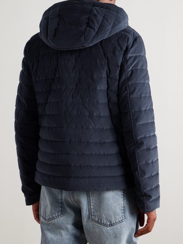 Quilted Cotton-Corduroy Hooded Down Jacket - BK