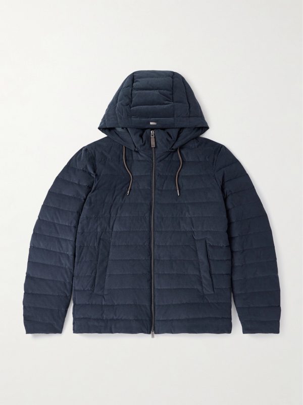 Quilted Cotton-Corduroy Hooded Down Jacket