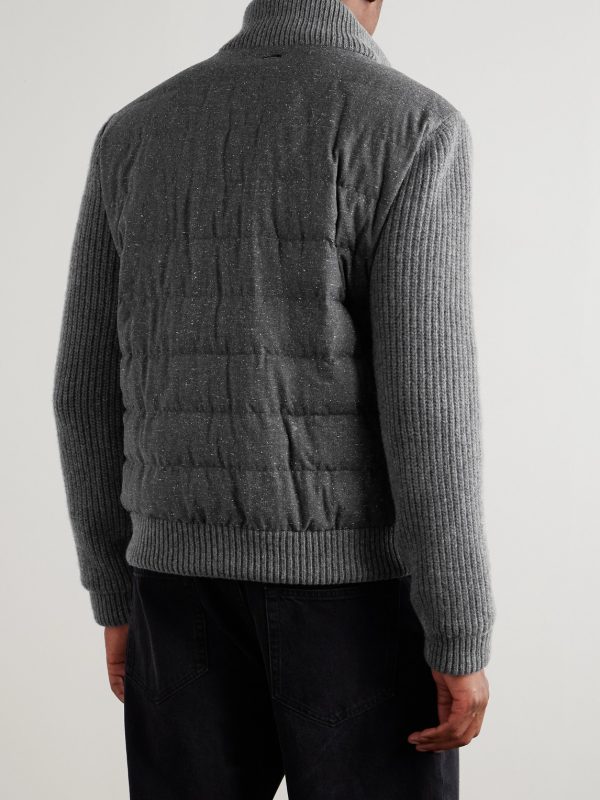 Quilted and Ribbed Wool-Blend Down Bomber Jacket - BK