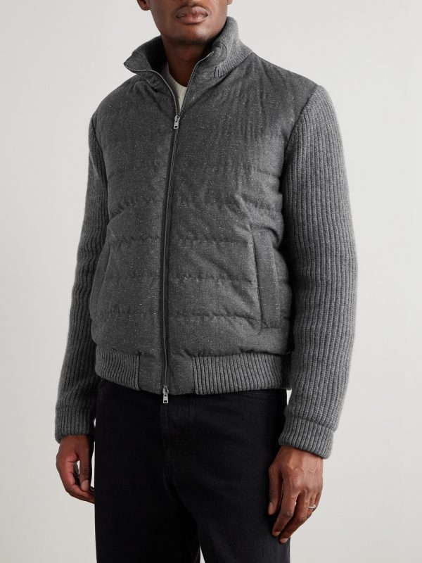 Quilted and Ribbed Wool-Blend Down Bomber Jacket - FR