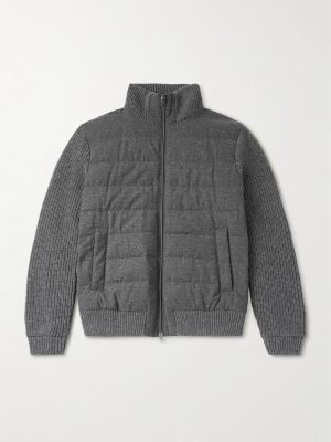 Quilted and Ribbed Wool-Blend Down Bomber Jacket Quilted and Ribbed Wool-Blend Down Bomber Jacket
