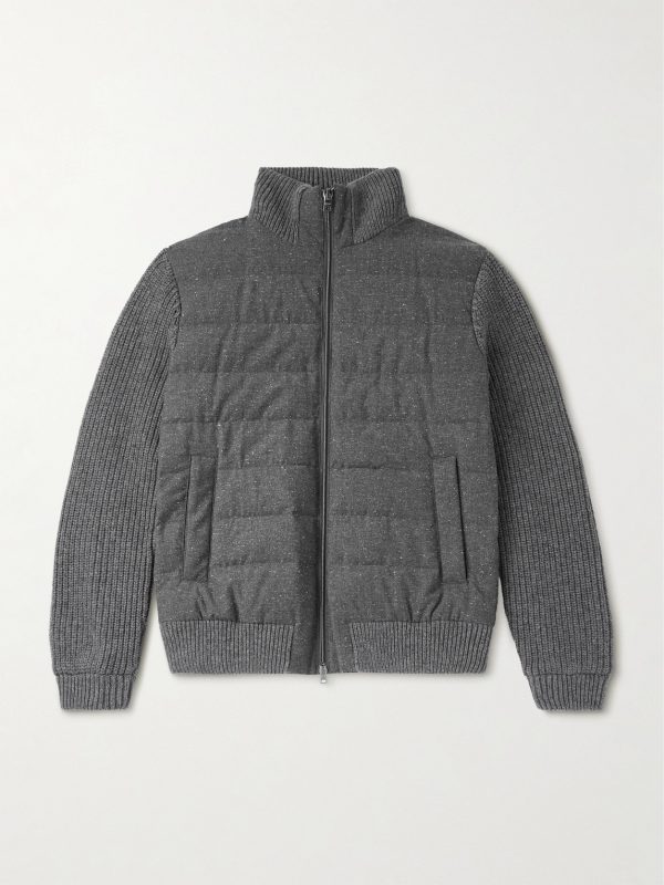 Quilted and Ribbed Wool-Blend Down Bomber Jacket