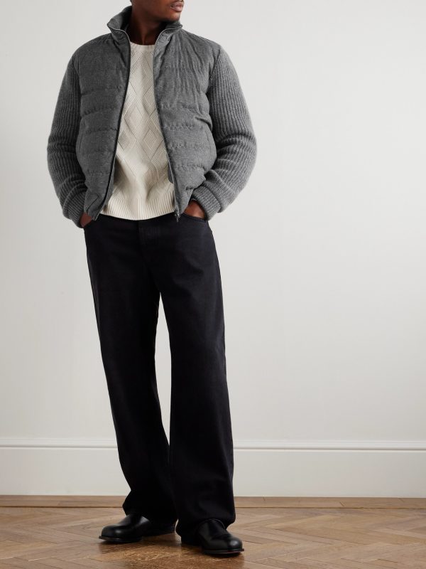 Quilted and Ribbed Wool-Blend Down Bomber Jacket - OU