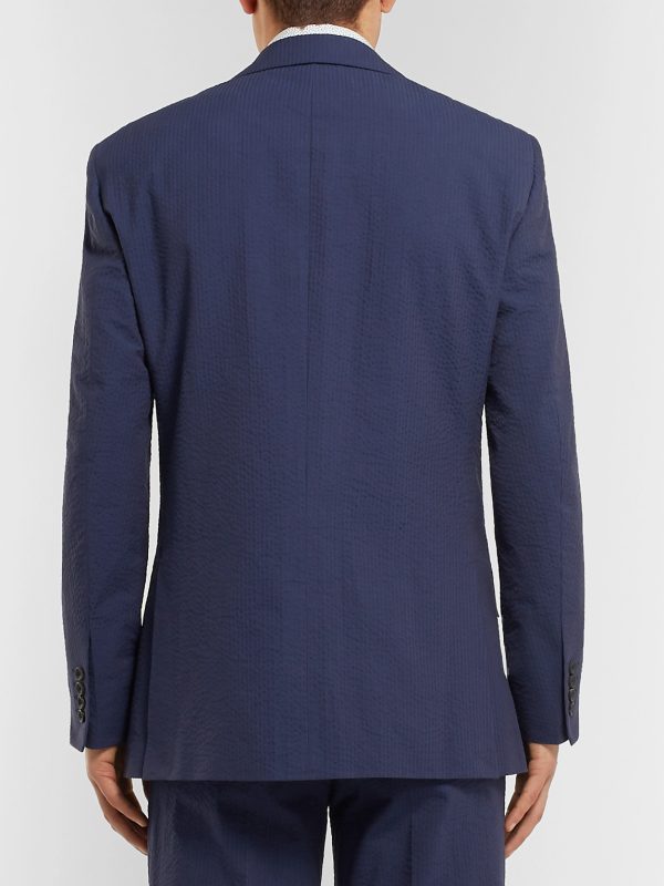 Navy Sheisen Slim-Fit Cotton-Seersucker Suit Jacket - BK Navy Sheisen Slim-Fit Cotton-Seersucker Suit Jacket - BK