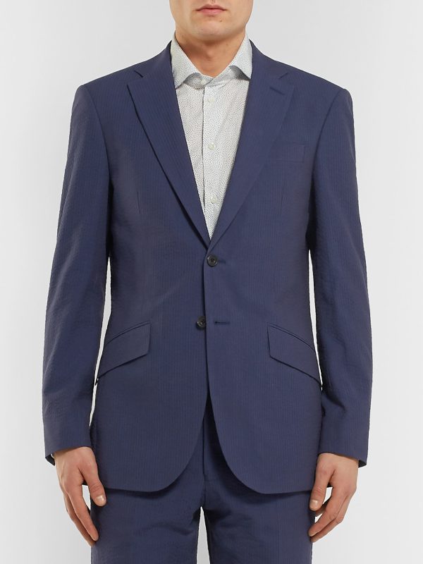 Navy Sheisen Slim-Fit Cotton-Seersucker Suit Jacket - FR Navy Sheisen Slim-Fit Cotton-Seersucker Suit Jacket - FR