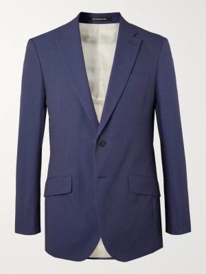 Navy Sheisen Slim-Fit Cotton-Seersucker Suit Jacket