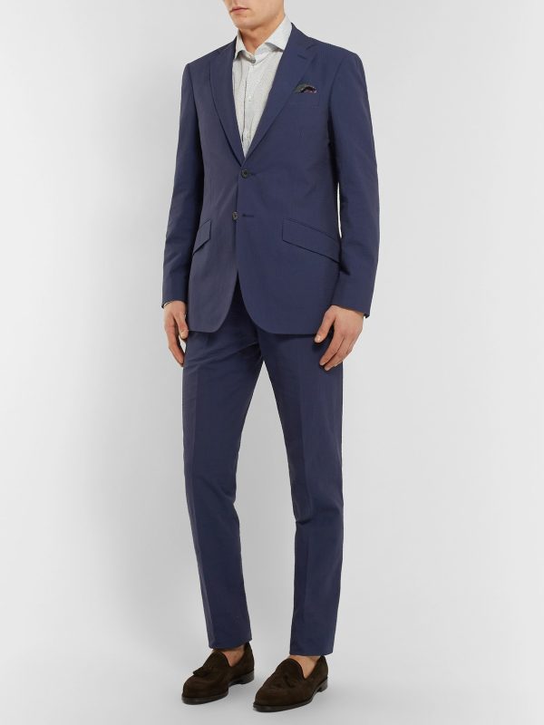 Navy Sheisen Slim-Fit Cotton-Seersucker Suit Jacket - OU Navy Sheisen Slim-Fit Cotton-Seersucker Suit Jacket - OU