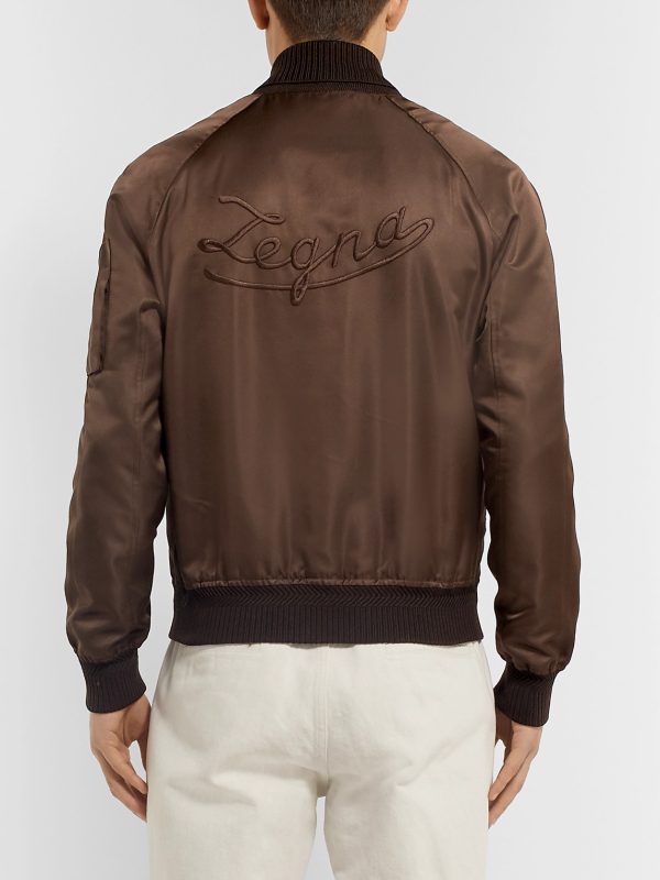 Logo-Embroidered Silk-Satin Bomber Jacket - BK Logo-Embroidered Silk-Satin Bomber Jacket - BK