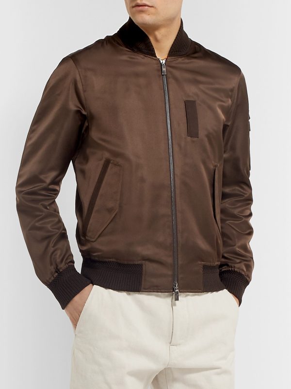 Logo-Embroidered Silk-Satin Bomber Jacket - FR Logo-Embroidered Silk-Satin Bomber Jacket - FR