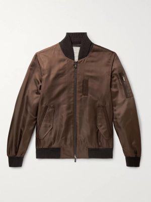 Logo-Embroidered Silk-Satin Bomber Jacket Logo-Embroidered Silk-Satin Bomber Jacket
