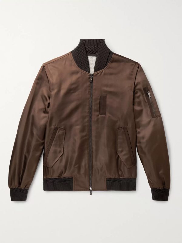 Logo-Embroidered Silk-Satin Bomber Jacket Logo-Embroidered Silk-Satin Bomber Jacket