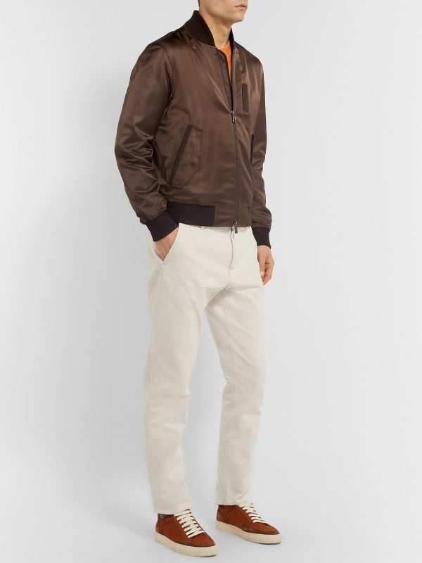 Logo-Embroidered Silk-Satin Bomber Jacket - OU Logo-Embroidered Silk-Satin Bomber Jacket - OU