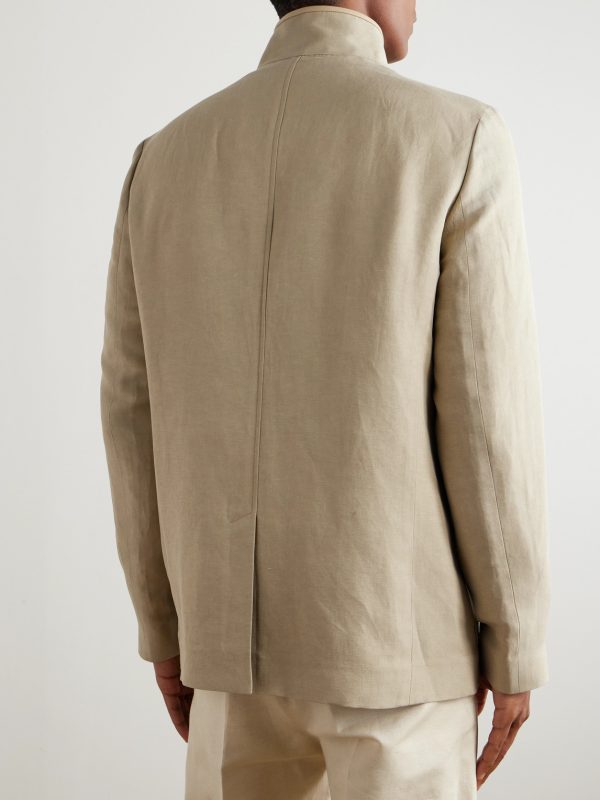 Spagna Unstructured Nehru-Collar Linen and Silk-Blend Twill Jacket - BK