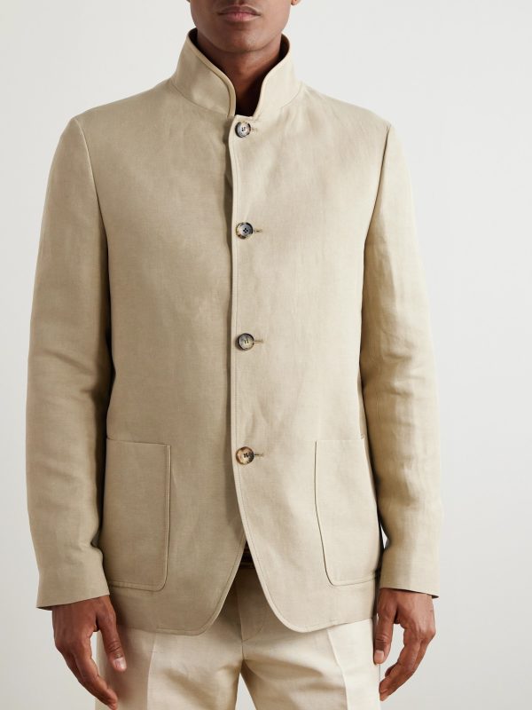 Spagna Unstructured Nehru-Collar Linen and Silk-Blend Twill Jacket - FR