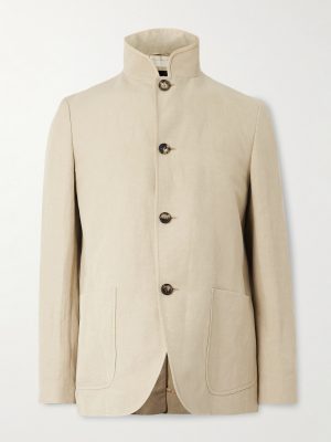Spagna Unstructured Nehru-Collar Linen and Silk-Blend Twill Jacket Spagna Unstructured Nehru-Collar Linen and Silk-Blend Twill Jacket