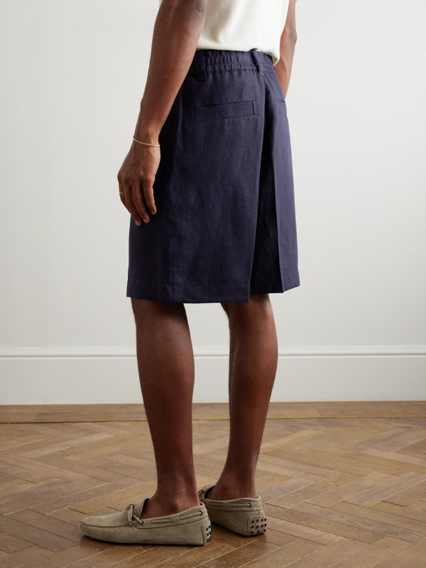 Reinga Wide-Leg Pleated Linen-Twill Bermuda Shorts - BK Reinga Wide-Leg Pleated Linen-Twill Bermuda Shorts - BK