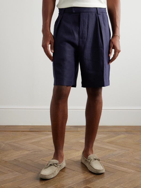 Reinga Wide-Leg Pleated Linen-Twill Bermuda Shorts - FR Reinga Wide-Leg Pleated Linen-Twill Bermuda Shorts - FR
