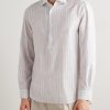 Raffaele Striped Cotton and Linen-Blend Half-Placket Shirt - FR Raffaele Striped Cotton and Linen-Blend Half-Placket Shirt - FR